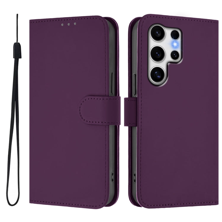 For Samsung Galaxy S25 Ultra 5G Skin Feel Solid Color Leather Phone Case with Lanyard(Violet) - Galaxy S25 Ultra 5G Cases by PMC Jewellery | Online Shopping South Africa | PMC Jewellery | Buy Now Pay Later Mobicred