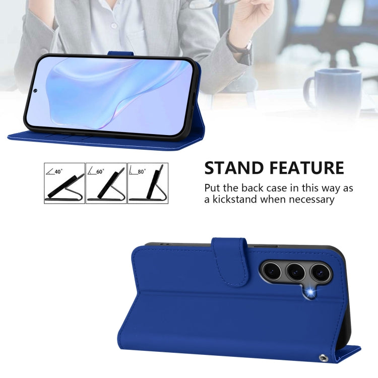 For Samsung Galaxy S25+ 5G Skin Feel Solid Color Leather Phone Case with Lanyard(Dark Blue) - Galaxy S25+ 5G Cases by PMC Jewellery | Online Shopping South Africa | PMC Jewellery | Buy Now Pay Later Mobicred