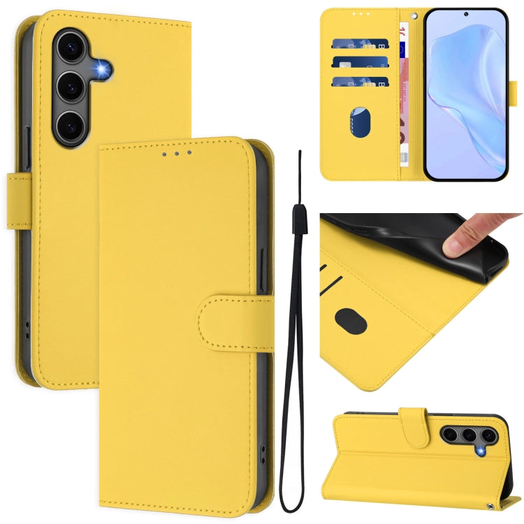 For Samsung Galaxy S25+ 5G Skin Feel Solid Color Leather Phone Case with Lanyard(Lemon Yellow) - Galaxy S25+ 5G Cases by PMC Jewellery | Online Shopping South Africa | PMC Jewellery | Buy Now Pay Later Mobicred