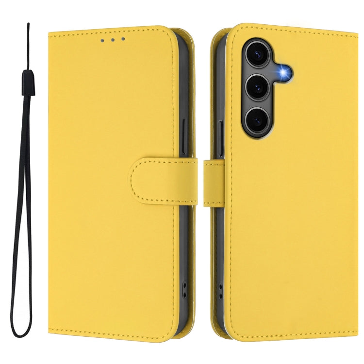 For Samsung Galaxy S25+ 5G Skin Feel Solid Color Leather Phone Case with Lanyard(Lemon Yellow) - Galaxy S25+ 5G Cases by PMC Jewellery | Online Shopping South Africa | PMC Jewellery | Buy Now Pay Later Mobicred