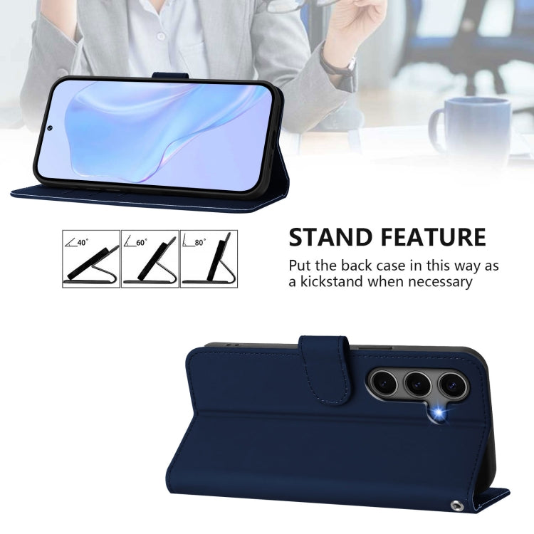 For Samsung Galaxy S25+ 5G Skin Feel Solid Color Leather Phone Case with Lanyard(Navy Blue) - Galaxy S25+ 5G Cases by PMC Jewellery | Online Shopping South Africa | PMC Jewellery | Buy Now Pay Later Mobicred