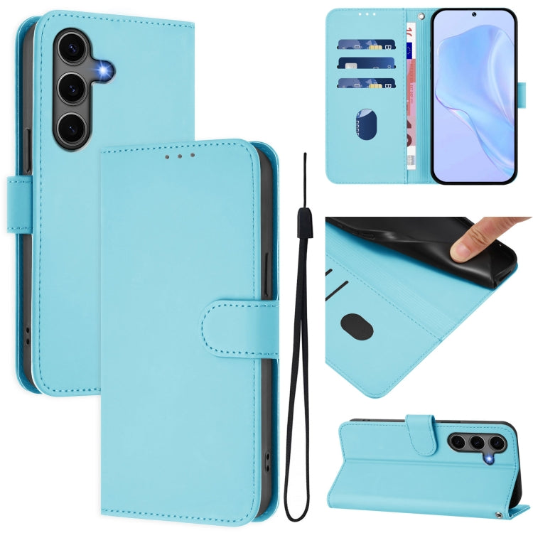 For Samsung Galaxy S25+ 5G Skin Feel Solid Color Leather Phone Case with Lanyard(Sky Blue) - Galaxy S25+ 5G Cases by PMC Jewellery | Online Shopping South Africa | PMC Jewellery | Buy Now Pay Later Mobicred