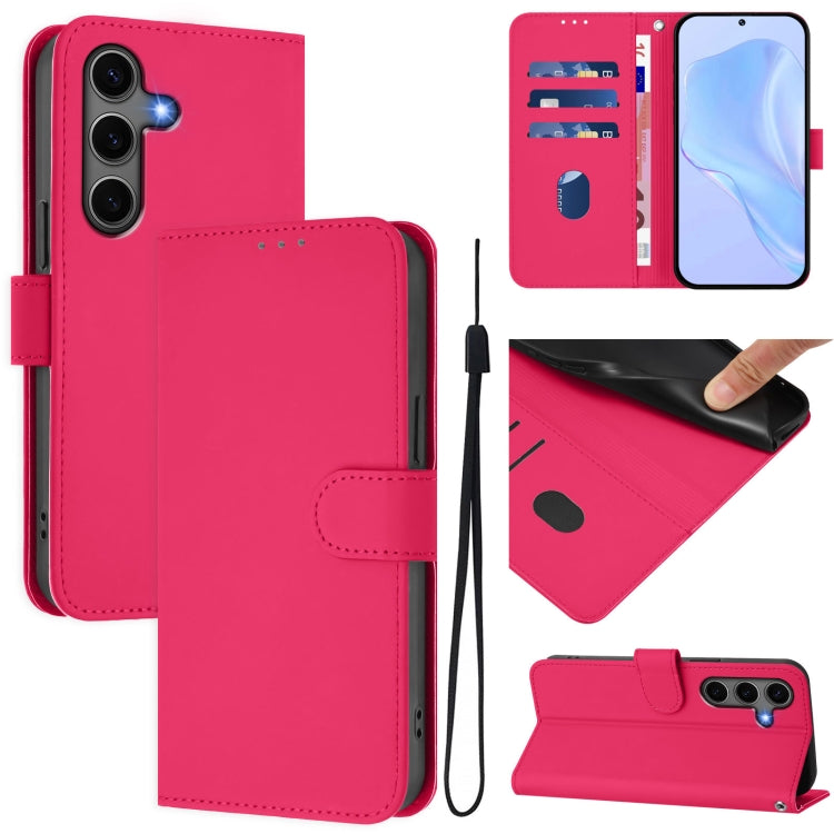 For Samsung Galaxy S25+ 5G Skin Feel Solid Color Leather Phone Case with Lanyard(Rose Red) - Galaxy S25+ 5G Cases by PMC Jewellery | Online Shopping South Africa | PMC Jewellery | Buy Now Pay Later Mobicred