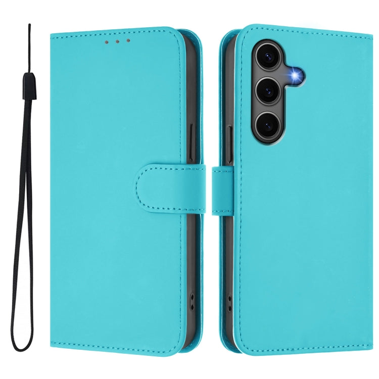 For Samsung Galaxy S25+ 5G Skin Feel Solid Color Leather Phone Case with Lanyard(Lake Blue) - Galaxy S25+ 5G Cases by PMC Jewellery | Online Shopping South Africa | PMC Jewellery | Buy Now Pay Later Mobicred
