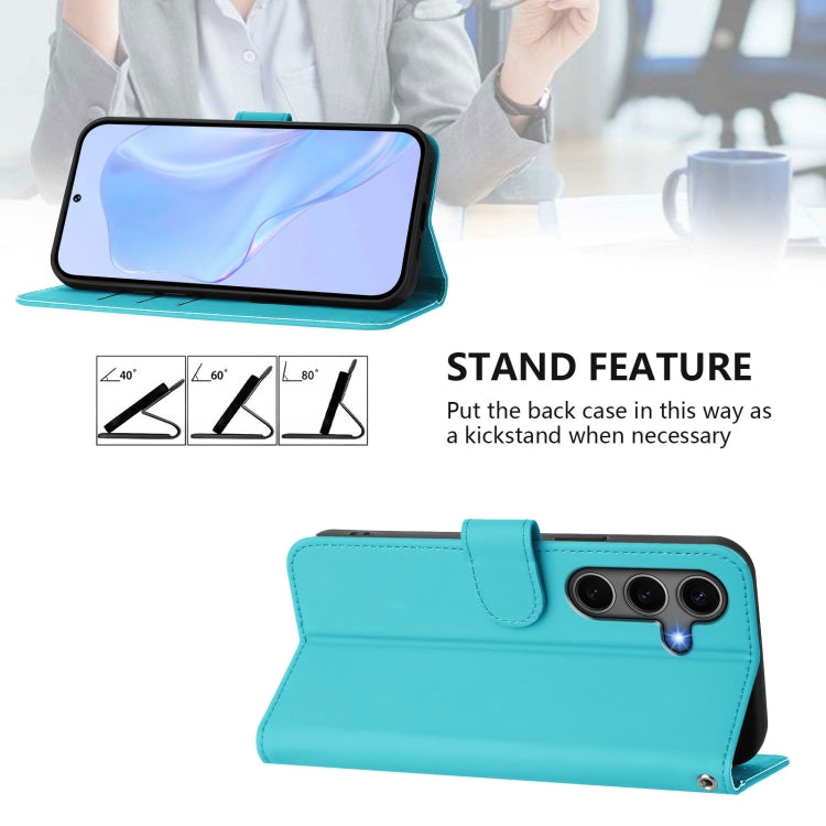 For Samsung Galaxy S25+ 5G Skin Feel Solid Color Leather Phone Case with Lanyard(Lake Blue) - Galaxy S25+ 5G Cases by PMC Jewellery | Online Shopping South Africa | PMC Jewellery | Buy Now Pay Later Mobicred