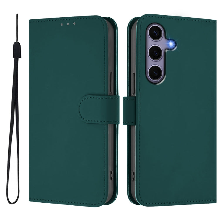 For Samsung Galaxy S25 5G Skin Feel Solid Color Leather Phone Case with Lanyard(Dark Green) - Galaxy S25 5G Cases by PMC Jewellery | Online Shopping South Africa | PMC Jewellery | Buy Now Pay Later Mobicred