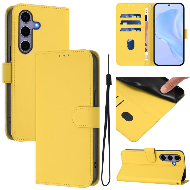 For Samsung Galaxy S25 5G Skin Feel Solid Color Leather Phone Case with Lanyard(Lemon Yellow) - Galaxy S25 5G Cases by PMC Jewellery | Online Shopping South Africa | PMC Jewellery | Buy Now Pay Later Mobicred