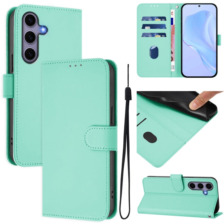 For Samsung Galaxy S25 5G Skin Feel Solid Color Leather Phone Case with Lanyard(Mint Green) - Galaxy S25 5G Cases by PMC Jewellery | Online Shopping South Africa | PMC Jewellery | Buy Now Pay Later Mobicred