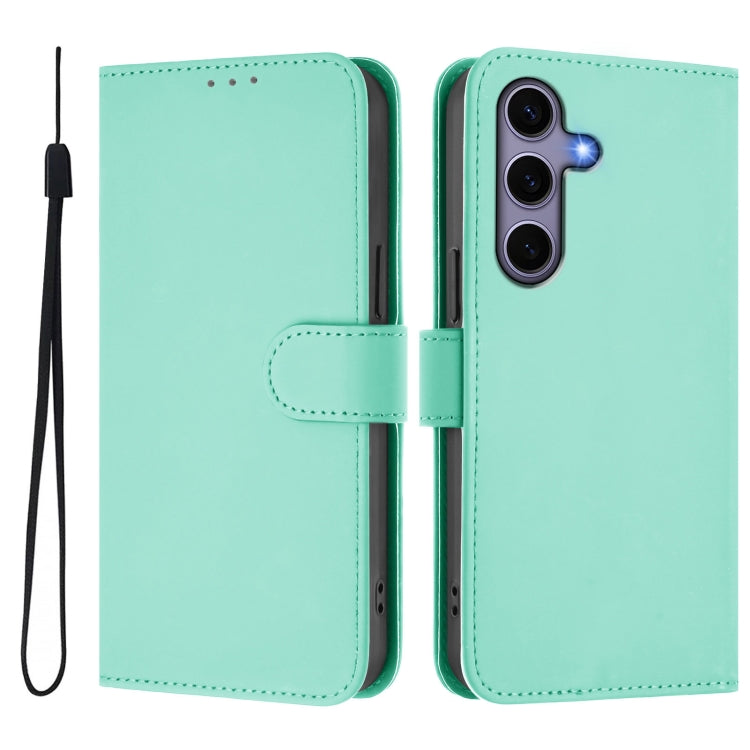 For Samsung Galaxy S25 5G Skin Feel Solid Color Leather Phone Case with Lanyard(Mint Green) - Galaxy S25 5G Cases by PMC Jewellery | Online Shopping South Africa | PMC Jewellery | Buy Now Pay Later Mobicred