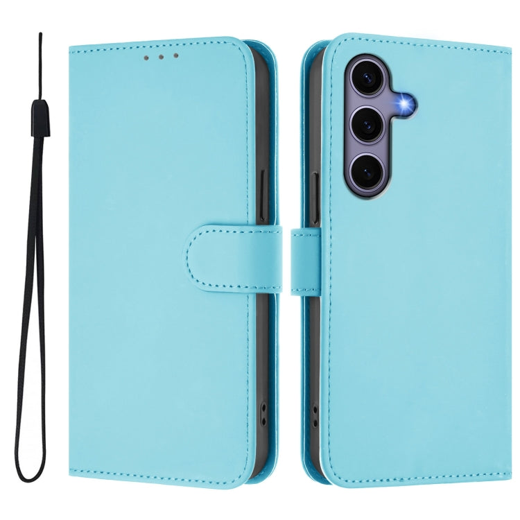 For Samsung Galaxy S25 5G Skin Feel Solid Color Leather Phone Case with Lanyard(Sky Blue) - Galaxy S25 5G Cases by PMC Jewellery | Online Shopping South Africa | PMC Jewellery | Buy Now Pay Later Mobicred