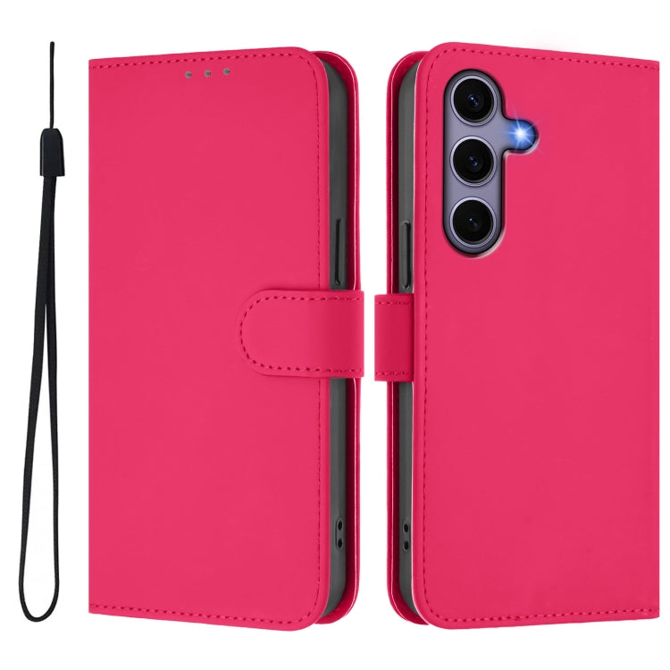 For Samsung Galaxy S25 5G Skin Feel Solid Color Leather Phone Case with Lanyard(Rose Red) - Galaxy S25 5G Cases by PMC Jewellery | Online Shopping South Africa | PMC Jewellery | Buy Now Pay Later Mobicred