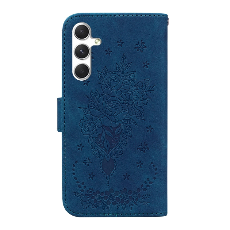 For Samsung Galaxy S25 5G Butterfly Rose Embossed Leather Phone Case(Blue)