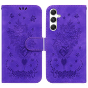For Samsung Galaxy S25 5G Butterfly Rose Embossed Leather Phone Case(Purple)