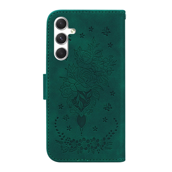 For Samsung Galaxy S25+ 5G Butterfly Rose Embossed Leather Phone Case(Green)