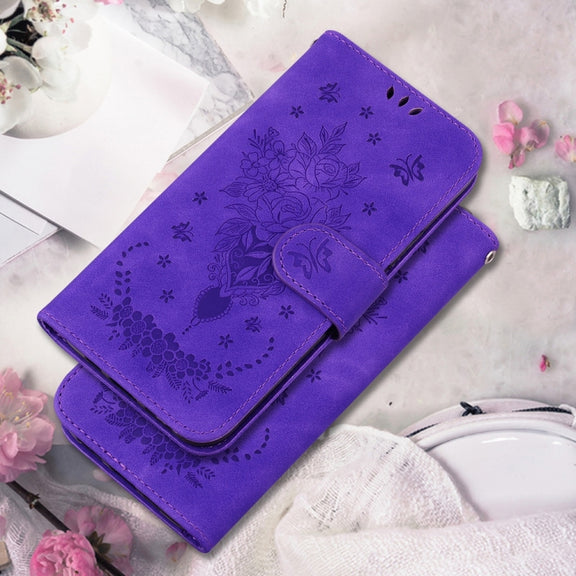 For Samsung Galaxy S25+ 5G Butterfly Rose Embossed Leather Phone Case(Purple)