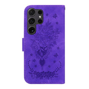 For Samsung Galaxy S25 Ultra 5G Butterfly Rose Embossed Leather Phone Case(Purple)