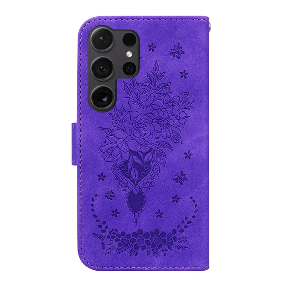 For Samsung Galaxy S25 Ultra 5G Butterfly Rose Embossed Leather Phone Case(Purple)