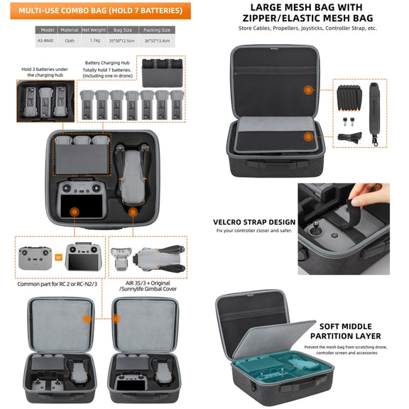 Sunnylife Carrying Case Bag, Model:B657 For DJI RC 2 / 1 Control Bag