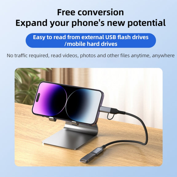 ADS-619 2 in 1 Type-C and 8 Pin to USB 3.0 OTG Adapter(Black)