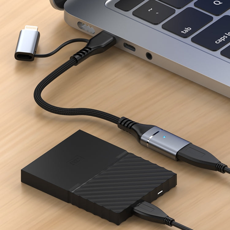 ADS-619 2 in 1 Type-C and 8 Pin to USB 3.0 OTG Adapter(Black)