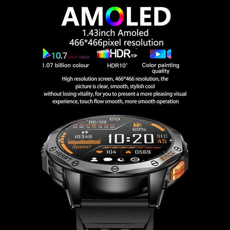 LEMFO K67 1.43 inch AMOLED Screen GPS Sports Smart Watch, Support Bluetooth Call / Wellness Tracking(Silver Orange)