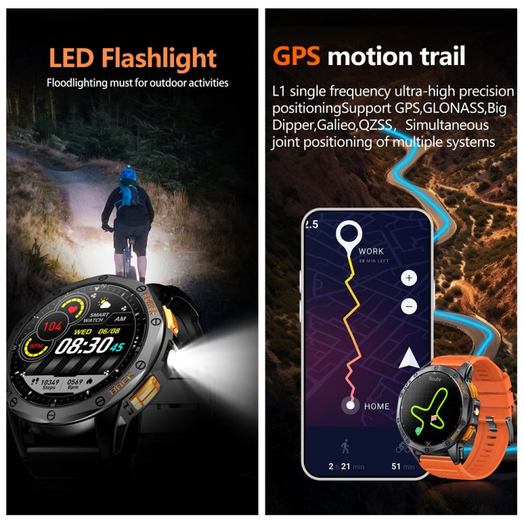 LEMFO K67 1.43 inch AMOLED Screen GPS Sports Smart Watch, Support Bluetooth Call / Wellness Tracking(Silver Orange)