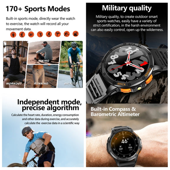 LEMFO K67 1.43 inch AMOLED Screen GPS Sports Smart Watch, Support Bluetooth Call / Wellness Tracking(Silver Orange)