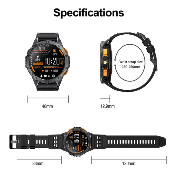 LEMFO K67 1.43 inch AMOLED Screen GPS Sports Smart Watch, Support Bluetooth Call / Wellness Tracking(Silver Orange)