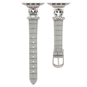 For Apple Watch 46mm / 49mm / 45mm / 44mm Leopard Head Bamboo Texture Leather Watch Band(Silver Grey)