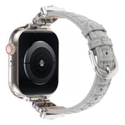 For Apple Watch 46mm / 49mm / 45mm / 44mm Leopard Head Bamboo Texture Leather Watch Band(Silver Grey)