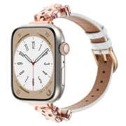 For Apple Watch 46mm / 49mm / 45mm / 44mm Leopard Head Bamboo Texture Leather Watch Band(Rose Gold White)