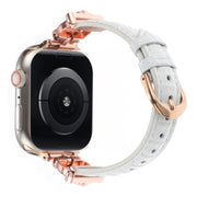For Apple Watch 46mm / 49mm / 45mm / 44mm Leopard Head Bamboo Texture Leather Watch Band(Rose Gold White)