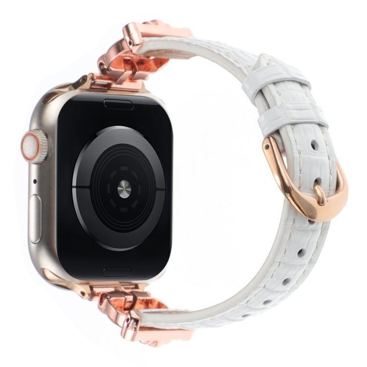 For Apple Watch 46mm / 49mm / 45mm / 44mm Leopard Head Bamboo Texture Leather Watch Band(Rose Gold White)