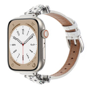For Apple Watch 46mm / 49mm / 45mm / 44mm Leopard Head Bamboo Texture Leather Watch Band(Silver White)