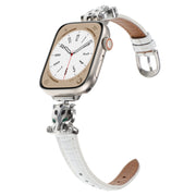 For Apple Watch 46mm / 49mm / 45mm / 44mm Leopard Head Bamboo Texture Leather Watch Band(Silver White)