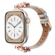 For Apple Watch 42mm / 41mm / 40mm / 38mm Leopard Head Bamboo Texture Leather Watch Band(Rose Gold Grey)