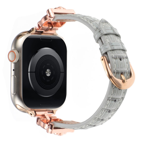 For Apple Watch 42mm / 41mm / 40mm / 38mm Leopard Head Bamboo Texture Leather Watch Band(Rose Gold Grey)