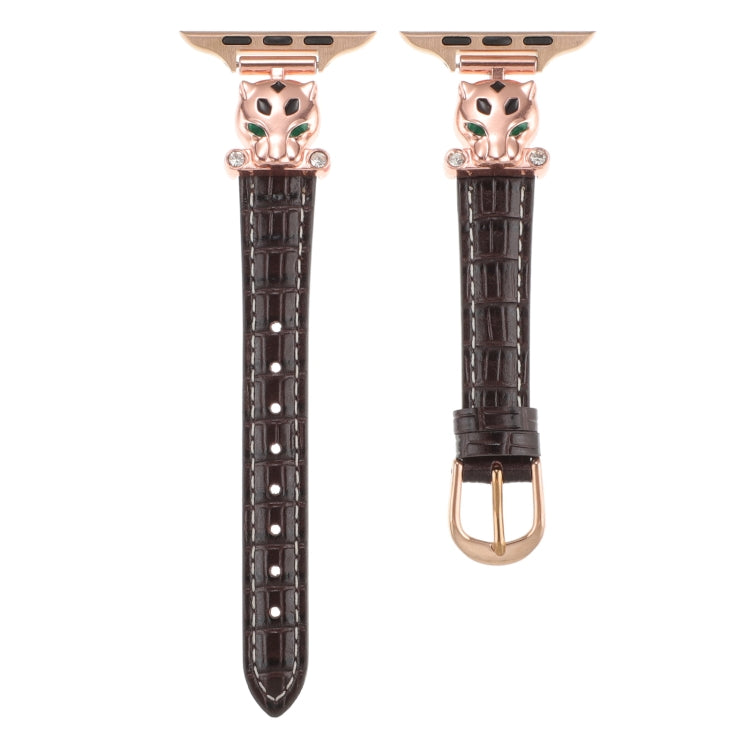 For Apple Watch 42mm / 41mm / 40mm / 38mm Leopard Head Bamboo Texture Leather Watch Band(Rose Gold Brown) - free shipping - PMC TechLife - Order now!