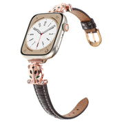 For Apple Watch 42mm / 41mm / 40mm / 38mm Leopard Head Bamboo Texture Leather Watch Band(Rose Gold Brown)
