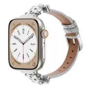 For Apple Watch 42mm / 41mm / 40mm / 38mm Leopard Head Bamboo Texture Leather Watch Band(Silver Grey)