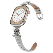 For Apple Watch 42mm / 41mm / 40mm / 38mm Leopard Head Bamboo Texture Leather Watch Band(Silver Grey)