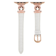 For Apple Watch 42mm / 41mm / 40mm / 38mm Leopard Head Bamboo Texture Leather Watch Band(Rose Gold White)
