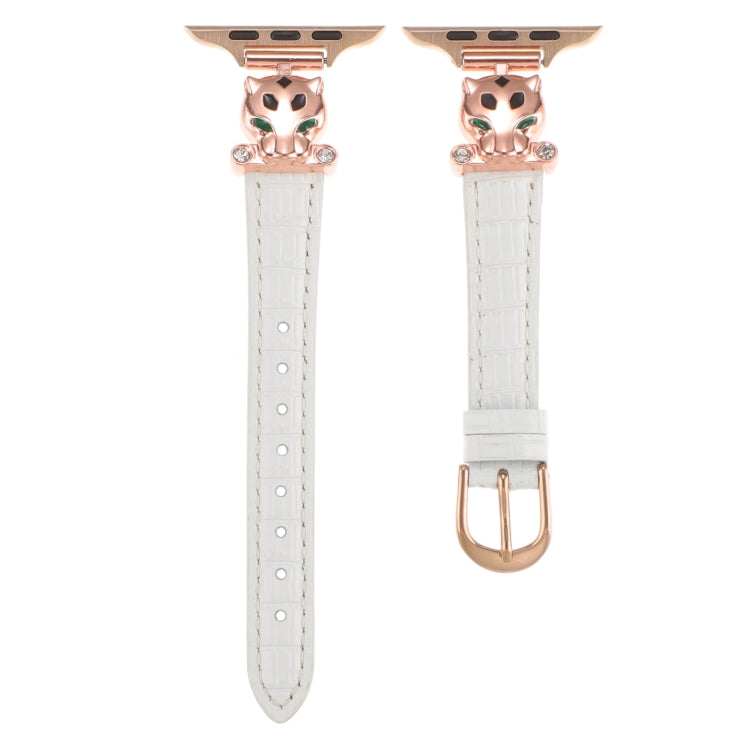 For Apple Watch 42mm / 41mm / 40mm / 38mm Leopard Head Bamboo Texture Leather Watch Band(Rose Gold White)