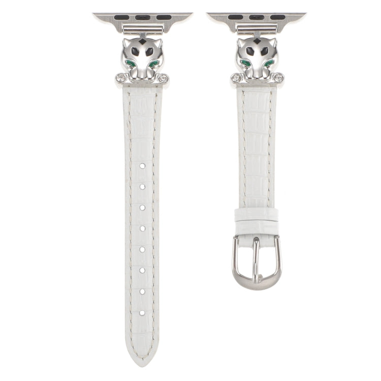 For Apple Watch 42mm / 41mm / 40mm / 38mm Leopard Head Bamboo Texture Leather Watch Band(Silver White) - free shipping - PMC TechLife - Order now!