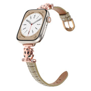For Apple Watch 42mm / 41mm / 40mm / 38mm Leopard Head Bamboo Texture Leather Watch Band(Rose Gold Khaki)