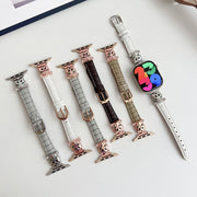 For Apple Watch 46mm / 49mm / 45mm / 44mm Leopard Head Bamboo Texture Leather Watch Band(Silver White)