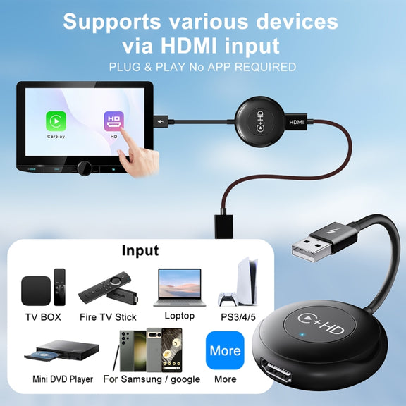 USB and HDMI Wired to Wireless CarPlay Auto Adapter, Specification:Round(Black)
