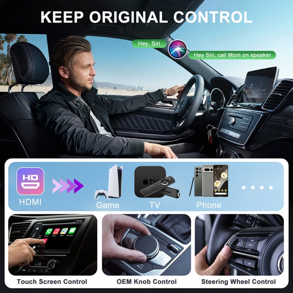 USB and HDMI Wired to Wireless CarPlay Auto Adapter, Specification:Round(Black)