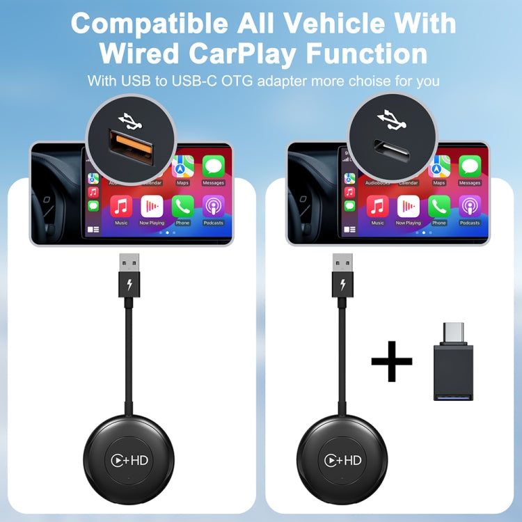 USB and HDMI Wired to Wireless CarPlay Auto Adapter, Specification:Round(Black)