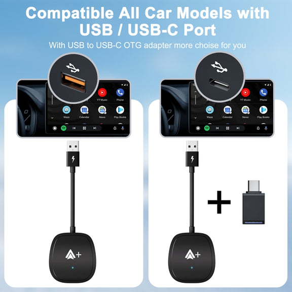 USB Interface Wired to Wireless CarPlay Auto Adapter for Android, Specification:Square(Black)